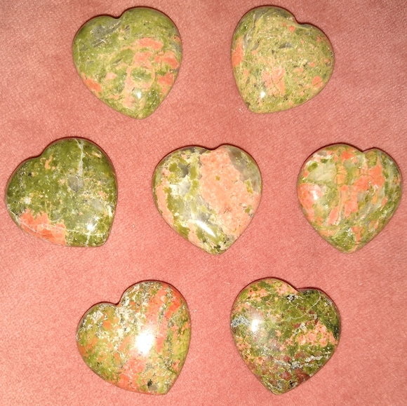 Carved Unakite Gemstone Heart Pocket Stone Green Pink Love Gift Gem Worry Rock - Picture 2 of 6